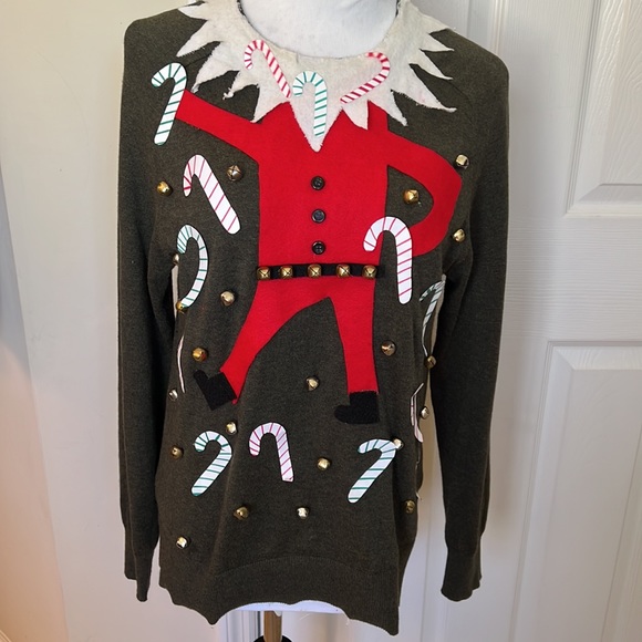 GOODFELLOW Ugly Christmas sweater ELF, candy canes & Bells Sz S - Picture 5 of 10